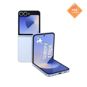 Pre-owned Samsung Galaxy Z Flip5 with foldable display, clean screen, and dual-camera setup.