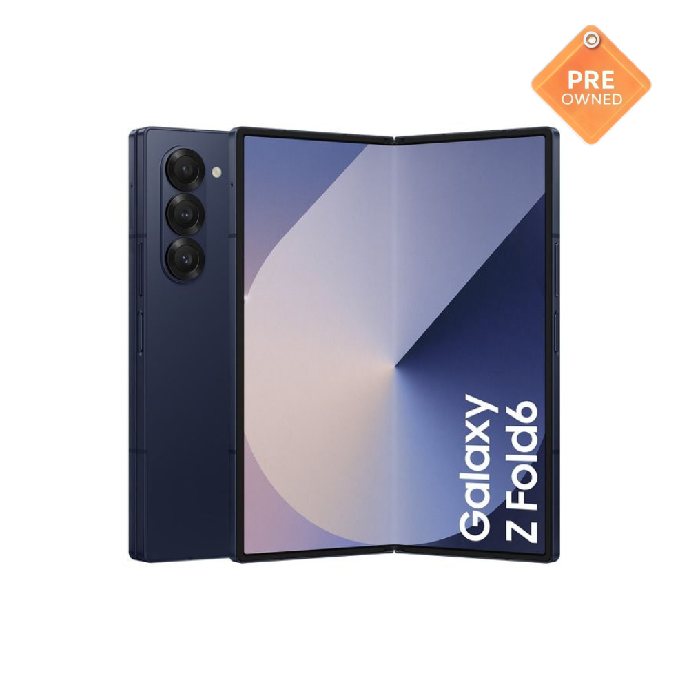 Pre-owned Samsung Galaxy Z Fold6 with foldable display, clean screen, and triple-camera setup.